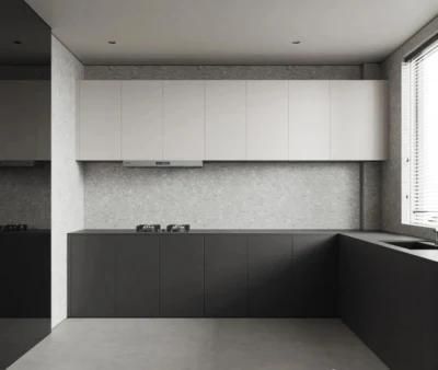 Handleless Light Gray Glossy Storage Cabinets Kitchen Furniture