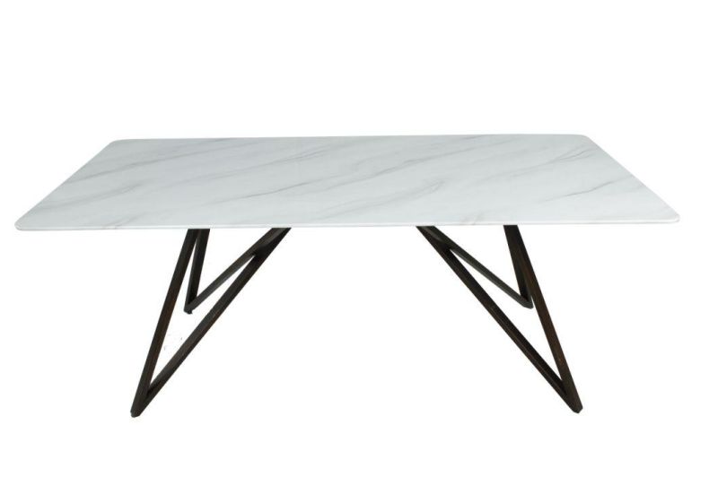 Wholesale Home Restaurant Furniture Imitation Marble Top Dining Table with Metal Frame