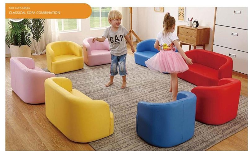 Double Seat PVC Kids Furniture Sofa, Children Colorful Sofa, School Furniture Kindergarten Sofa, Nursery Center Sofa, Day Care Center Sofa