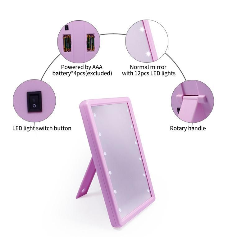 Square Plastic Folding Makeup Mirror LED Lighted Standing/Wall Hanging Mirror