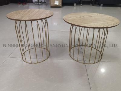 Hot Sale Birdcage Design Wire Metal Nature Wooden End Table Dining and Living Room Coffee Table