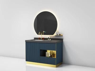 Floor Mounted Melamine Bathroom Cabinet with Round LED Mirror