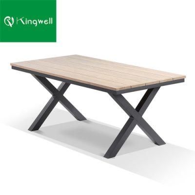 Modern Furniture Outdoor Teak Table Durable Aluminum Dining Table for All Weather