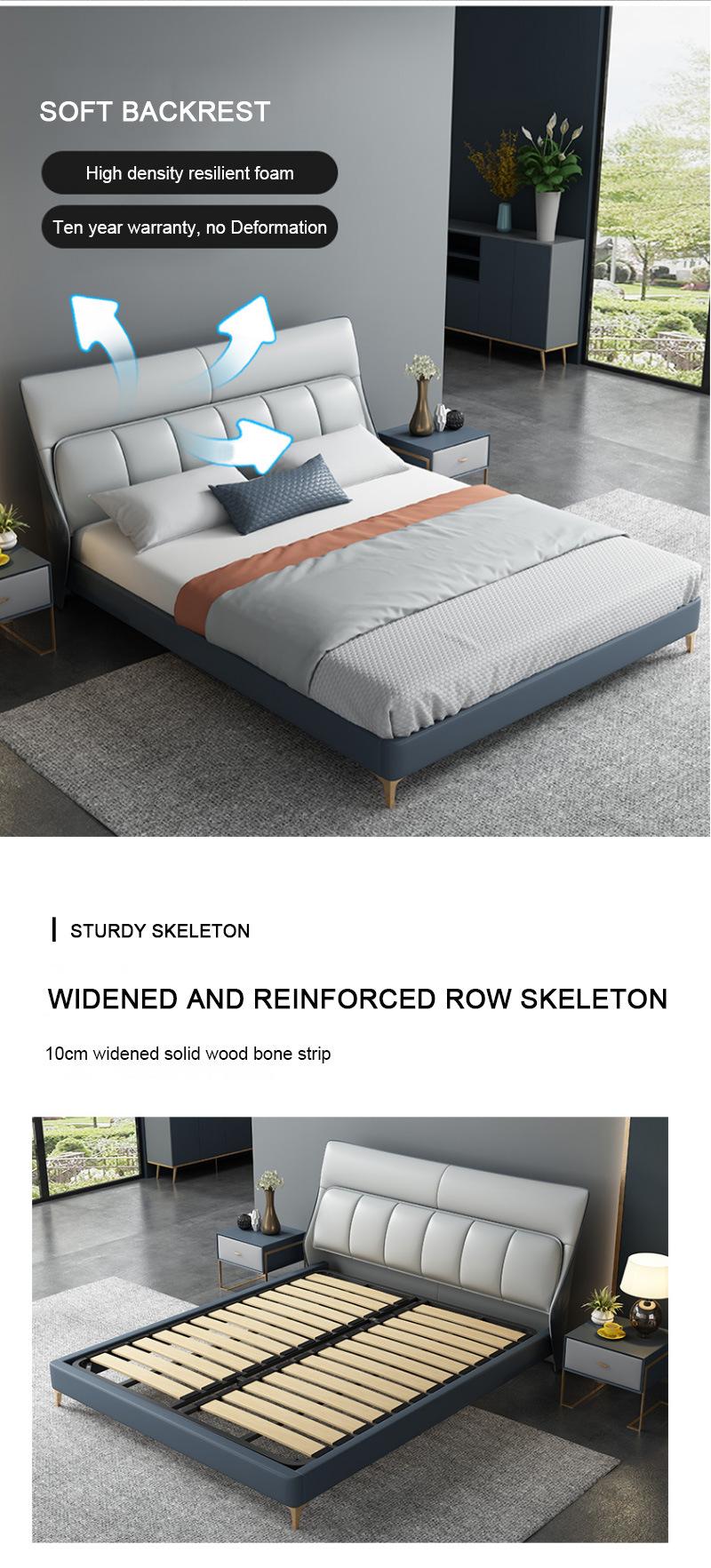 Luxury Bedroom Sets Furniture Wood Frame Leather King Bed
