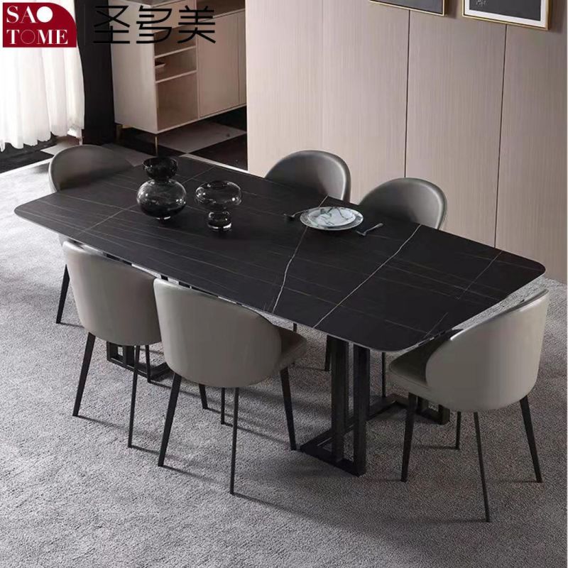 Modern Rock Board Furniture Carbon Steel Square Tube Vertical Bar Dining Table