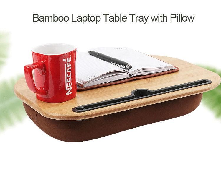 Portable Lazy Computer Desks Green Bamboo Knee Desktop with Cushion Soft Laptop Table Pillow