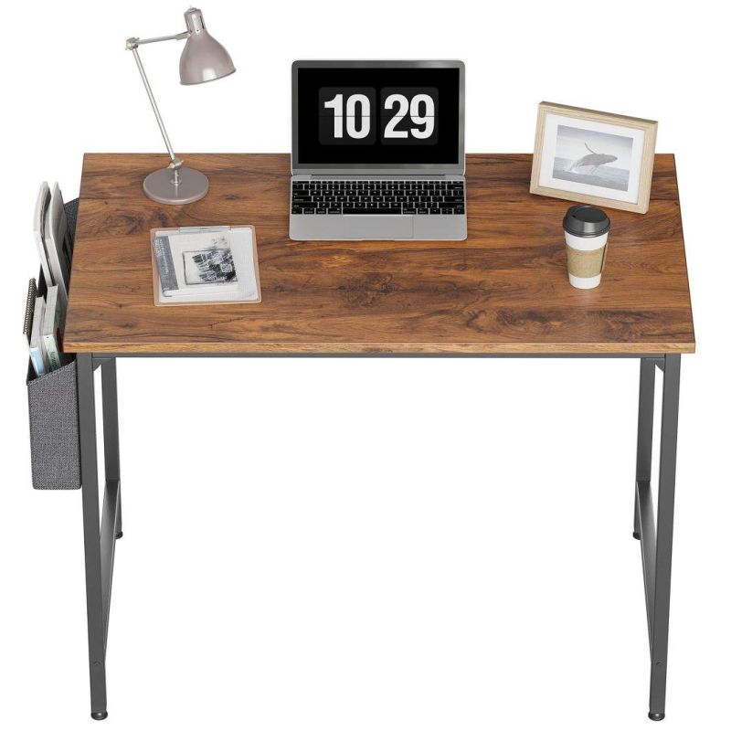 Study Computer Desk 63" Home Office Writing Small Desk, Modern Simple Style PC Table, Black Metal Frame, Rustic Brown