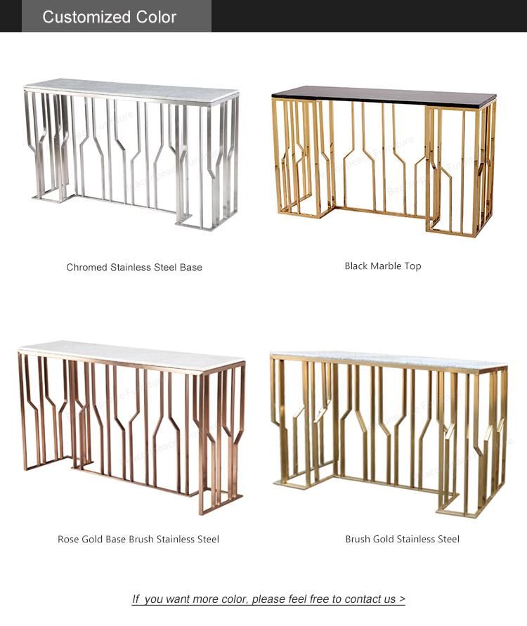 Modern Gold Brush Stainless Steel Console Table with White Marble Top