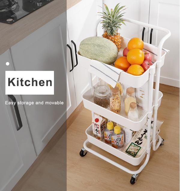 Modern Household Metal Trolley Cart with Wheels for Kitchen Use