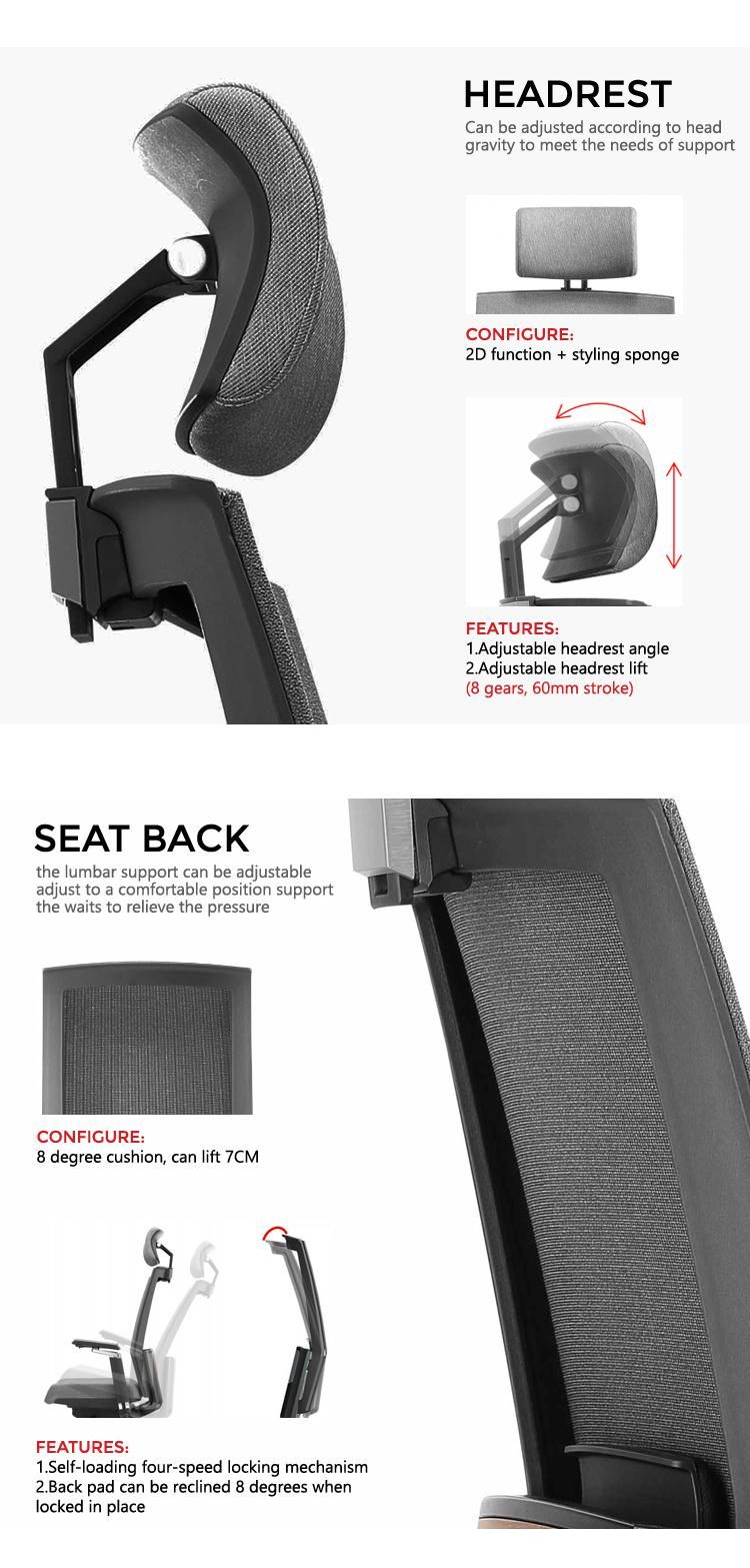 Free Sample Furniture Black Color Luxury Mesh Lifting Reclining Swivel Modern Ergonomic Desk Boss Office Chair