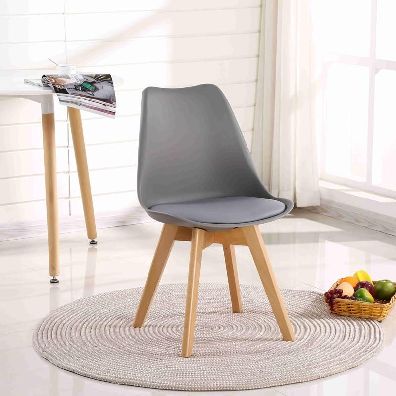 High Quality Home Furniture Stackable Elastic PU Seat Dining Plastic Chair with Solid Beech Wood Legs