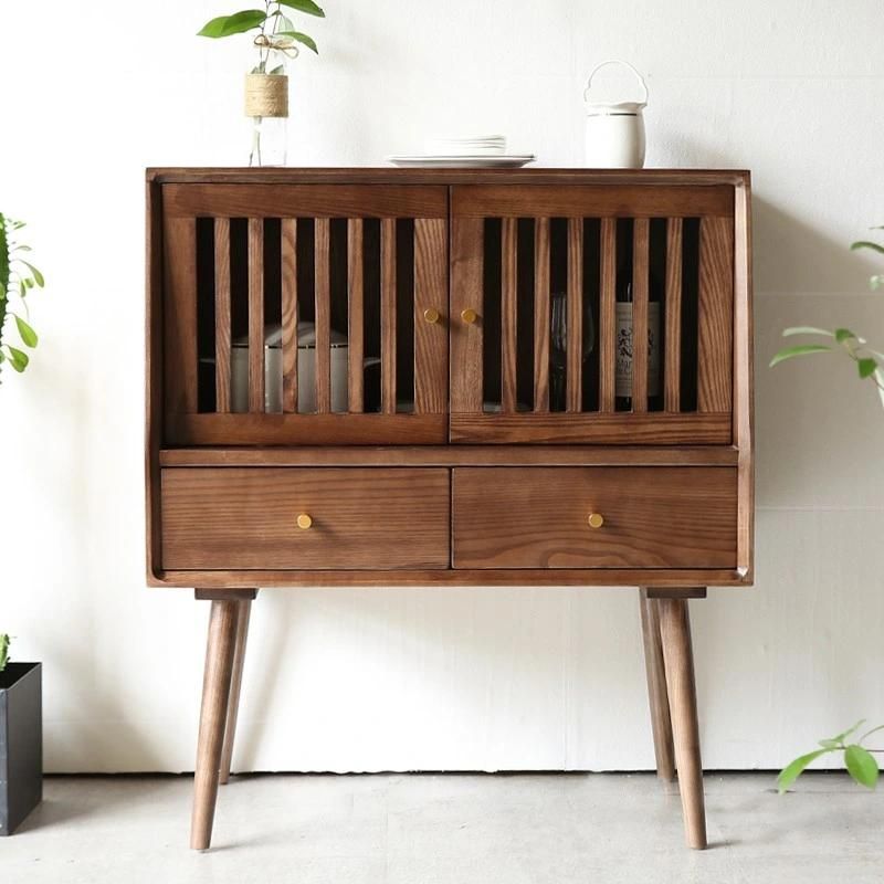 Small Wooden Storage Cabinet with 2 Drawer Mini Dining Sideboard Storage