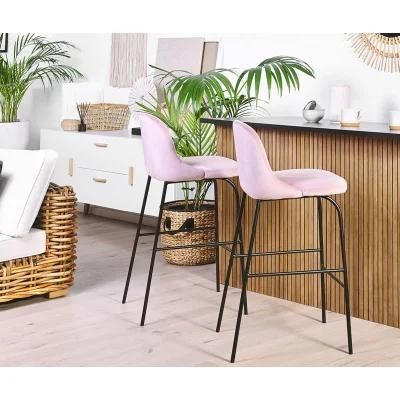 New Design Home Furniture Kitchen Coffee Office Pub Cozy Fancy Modern Pink Velvet Standing Tall Bar Chair with Black Legs