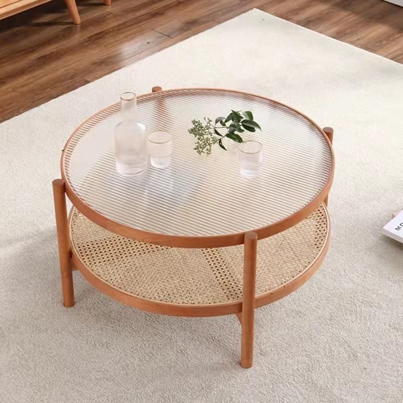 Modern Furniture Family Living Room with Storage of Solid Wood Glass Rattan Side Table