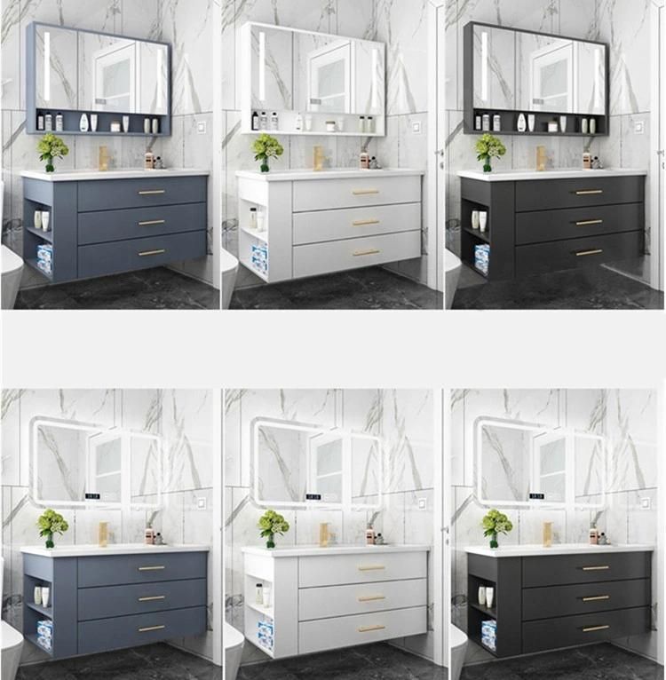 Black Plywood Bathroom Vanity with LED Luxury Storage Mirrored Cabinet, Defogging