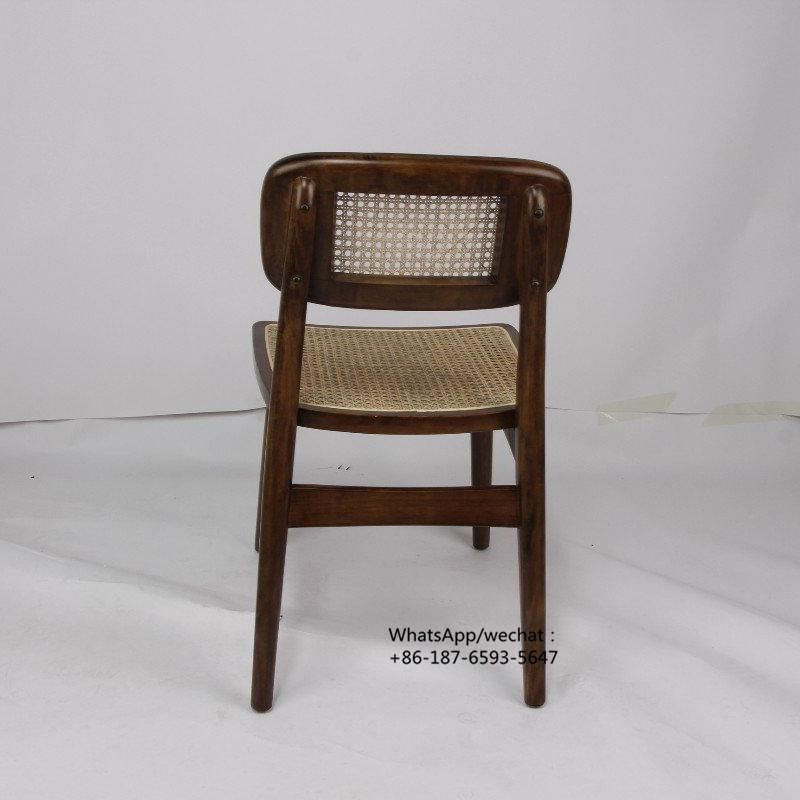 Nordic Modern Pierre Jeanneret Black Brown Natural Wood Cane Wicker Rattan Back Chair