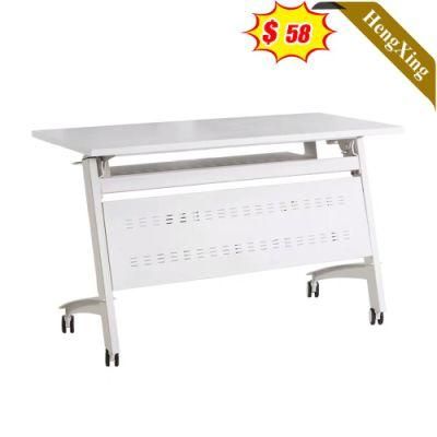 All White Color Simple Design Office School Student Furniture Wooden Study Folding Table with Metal Leg