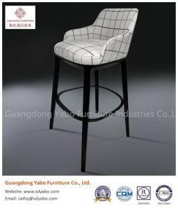 Modern Popular Ash Solid Wooden Leg Damier Fabric Bar Chair for Hotel Bar Restaurant and Cafe Dining