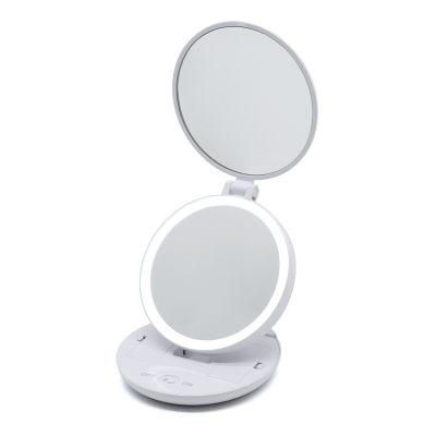 Foldable Lip Smart Round Portable Compact Pocket LED Light Mirror