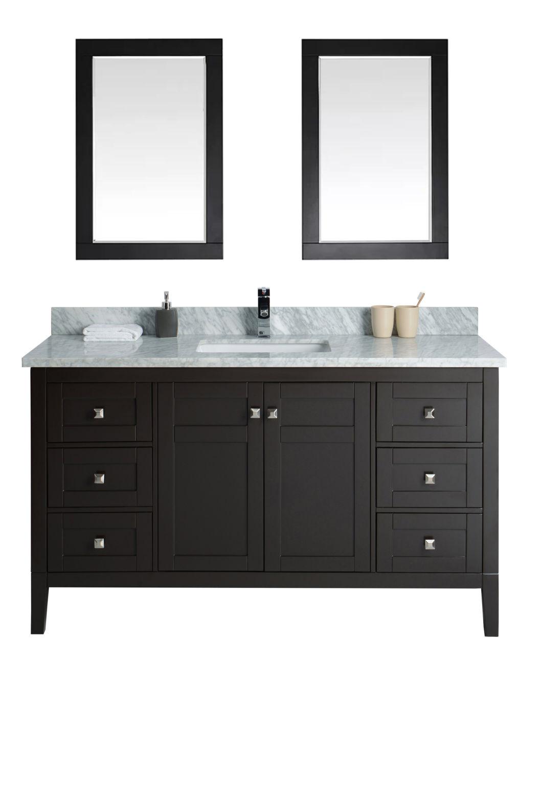 Deluxe Black Double Basin Marble Countertop Solid Wood Bathroom Dresser Vanity Cabinet