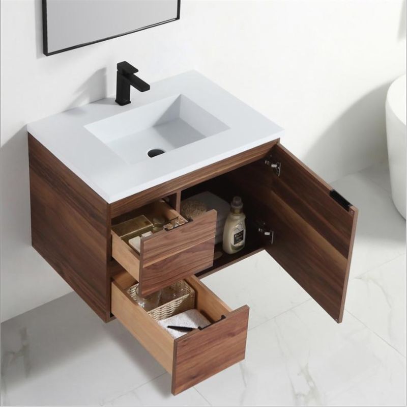 Solid Wood Bathroom Vanity Simple Modern with Ceramics Top