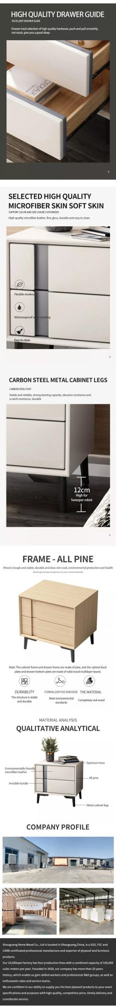 Modern Bedside Table White Lacquer Wooden Metal Industrial Sleep Night Stands for Bedroom Furniture Hotel Guest Room