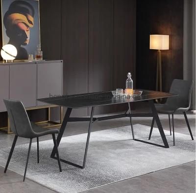 Modern Hotel Furniture Square Black Metal Legs Marble Dining Table