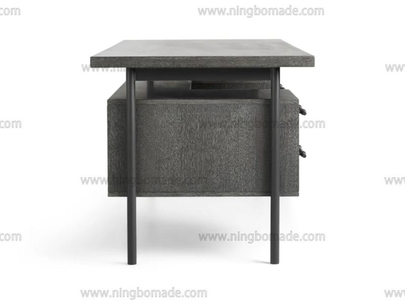 Modern Rustic Industry Offcie Furniture Weather Dark Grey White Oak Matt Black Iron Large Desk