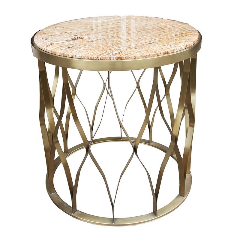 Small Round Rose Gold Stainless Steel Coffee Table with Tempered Glass Top