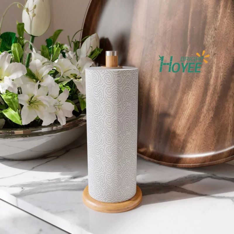 Bamboo Wood Counter Top Slim Paper Towel Holder Stand Dispenser