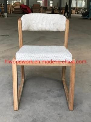 Dining Chair H Style Oak Wood Frame White Fabric Cushion Wooden Chair Furniture