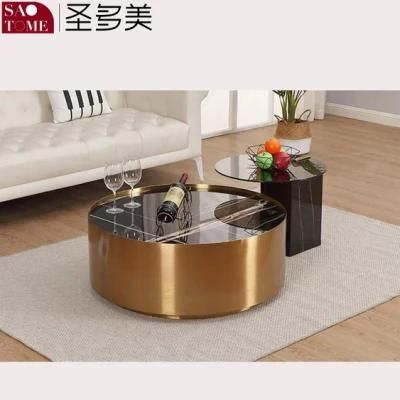 Modern Living Room Furniture Solid Stainless Steel Round Base Slate Coffee Table
