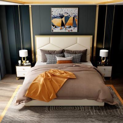 Hot Sale Modern Home Bedroom Furniture Luxury Wood Frame Beige Steel Leather King Size Bed