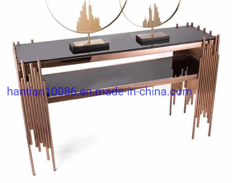Hot Sale Stone Top Hotel Hall Stainless Steel Marble Top Rectangular Console Table