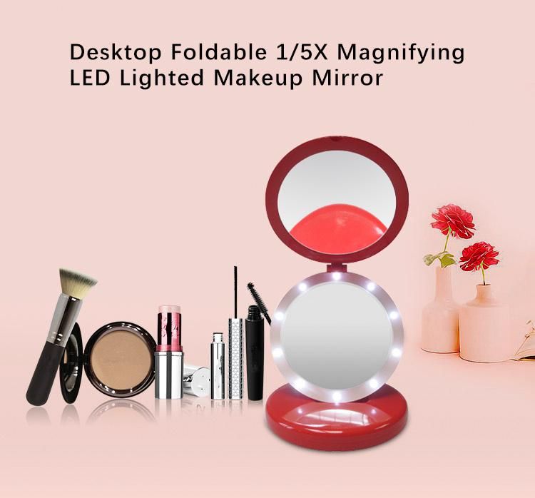 Double Sided Lighted Table Stand Mini Makeup Mirror