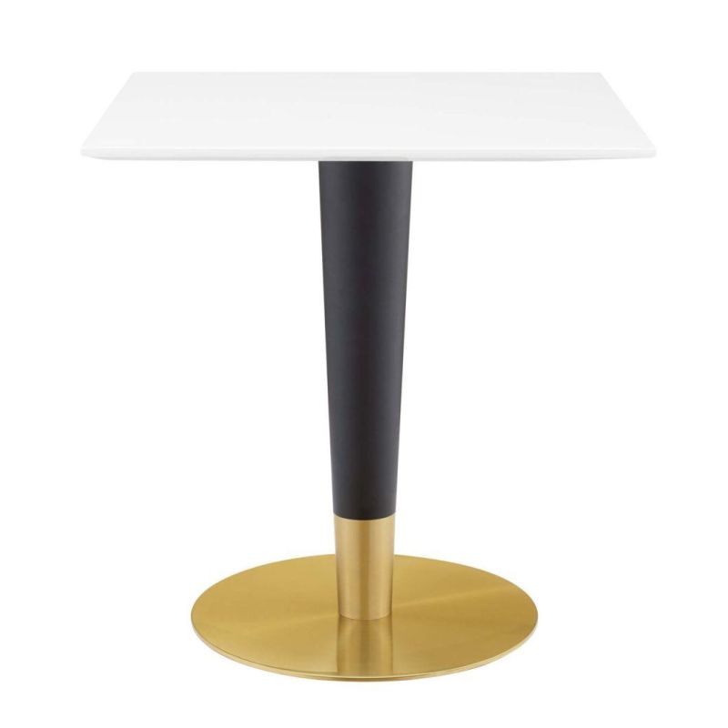 Home Furniture Space Saving White Coating MDF Top and Black Gold Metal Pedestal Base Leg Square Dining Table