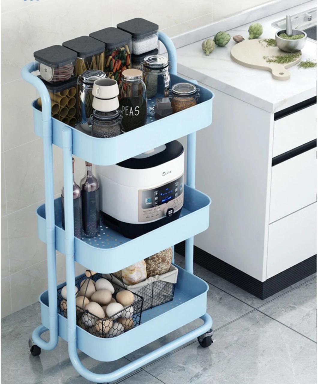 Amazon Hot Selling Kitchen Cart Hotel Foldable Three Layers ABS Storage Trolley Cart with Wheels