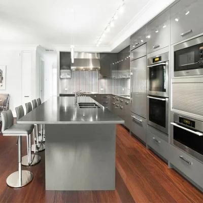 Modern Home Hotel Gray Glossy MDF Wood Cupboard Cabinets Furniture Design Grey Finish High Gloss Lacquer Kitchen Cabinet