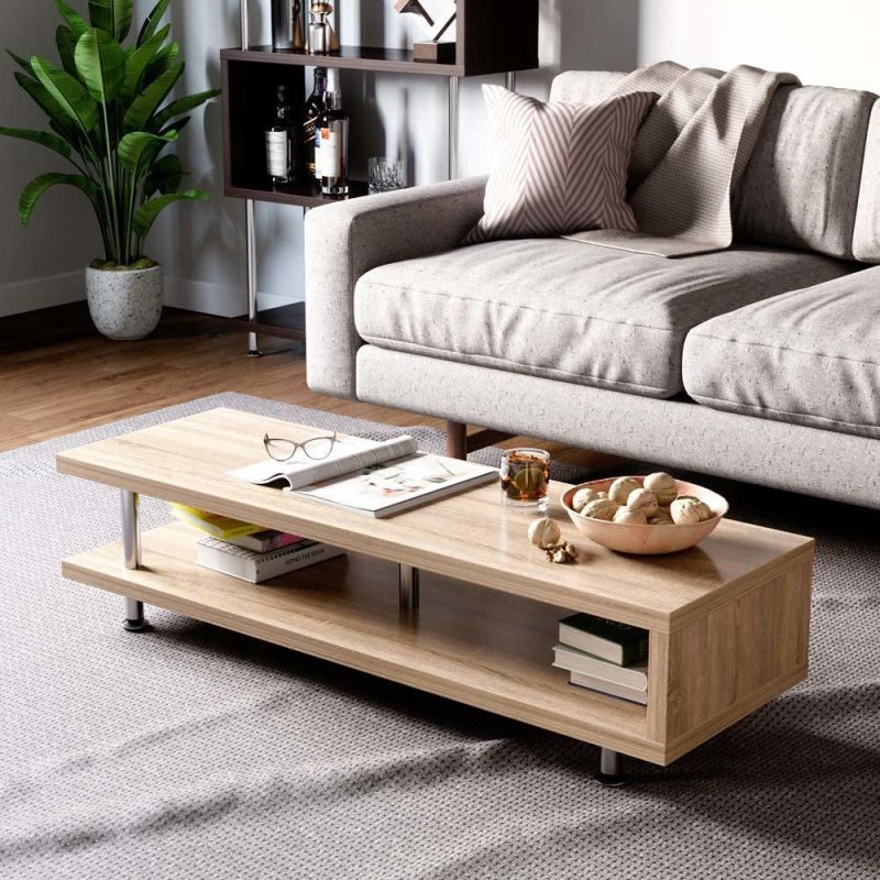 Short TV Stand with 2-Shelf Storage, Media Furniture Wood Storage Console with Steel Frame, Hollow Core Entertainment Coffee Table/Sofa Ta