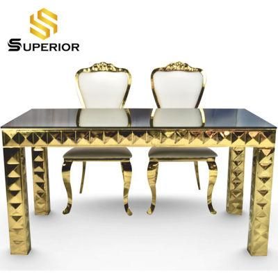 Wedding Decoration Mirrored Glass Top Dining Table of Gold Leg