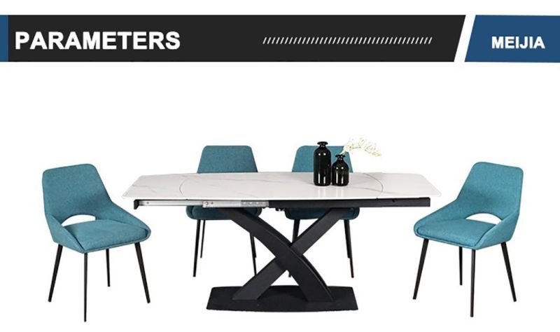 Manufacturer Batch Sales Stretchable Modern White with 6 Chairs Rectangle Extendable Dining Table Set