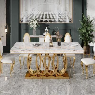 Table Set High Quality Luxury Coffee Table Modern Living Room Furniture Style White Marble Top Stainless Steel Dining Table