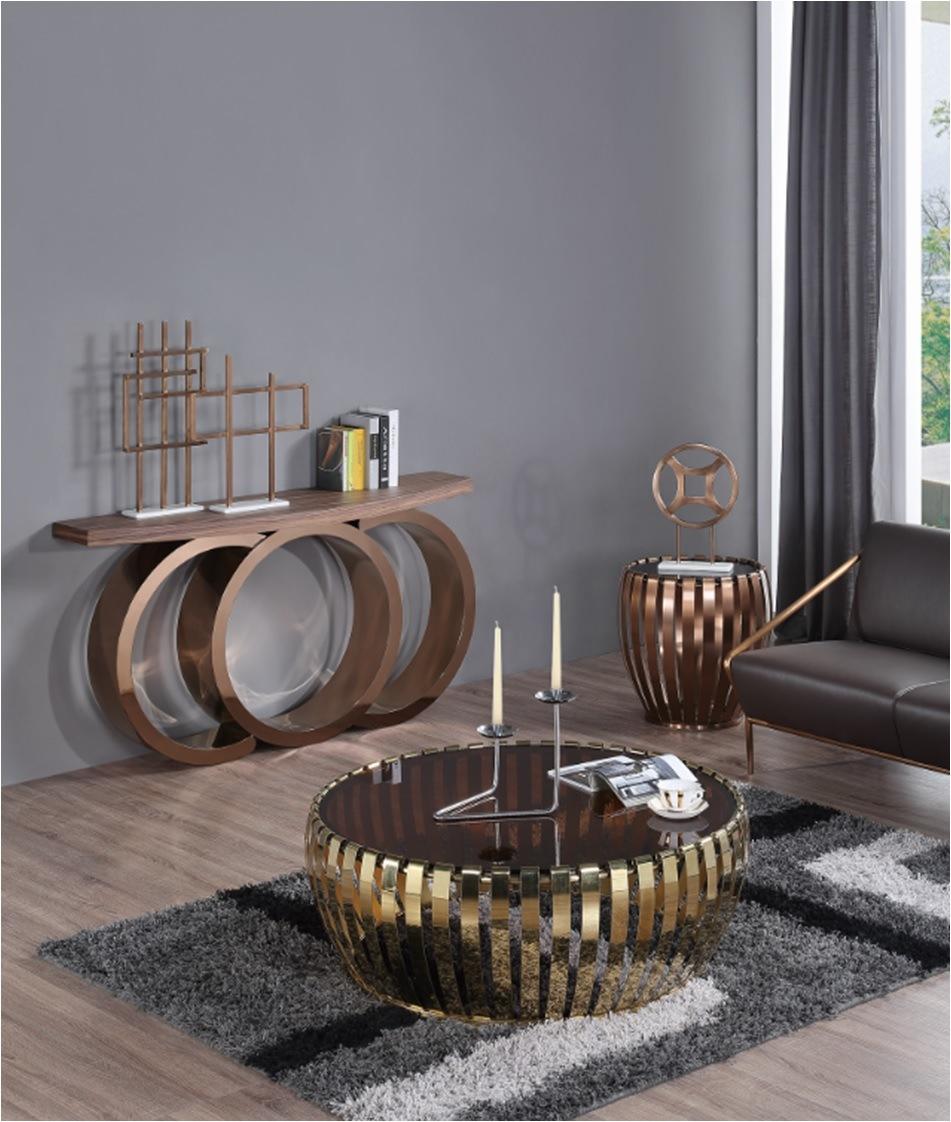 Living Room Furniture Rose Gold Coffee Table with Glass Top