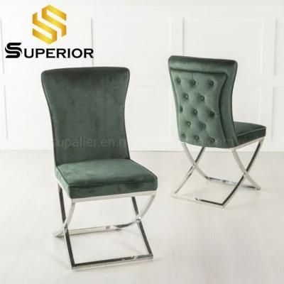 Hotel Dining Furniture Modern Restaurant Green Velvet Dinner Steel Chair