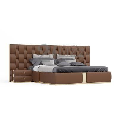 Luxury Modern King Size High Quality Home Furniture Italian Design Wooden Frame Genuine Leather Bedroom Bed