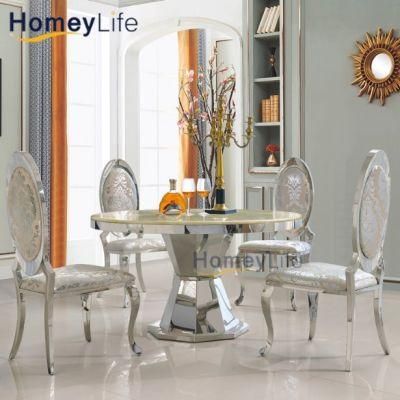 Banquet Wedding Event Furniture Stainless Steel Frame Marble Dining Table