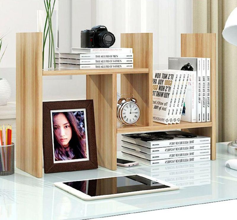 Desktop Bookshelf Storage Adjustable Wood Desktop Display Shelf Rack Counter Office Storage Rack Top Bookcase - Free Style Display Natural Stand