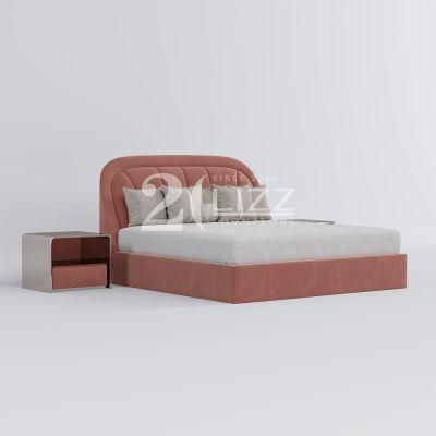 Direct Sale Contemporary High Quality Hotel Home Furniture Italian Bright Red Velvet Fabric Bedroom Double Bed