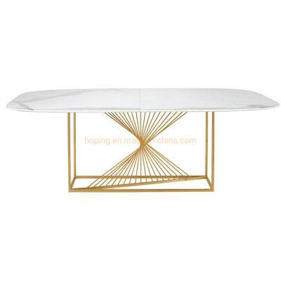 Modern Living Room Unique Shape Marble Top and Golden Metal Base Console Table