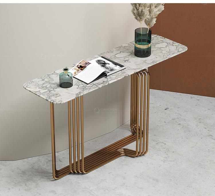 Console Luxury Modern Metal Green Marble Top Hallway Table